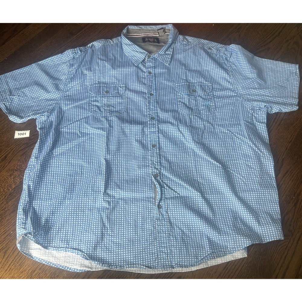 Lions Crest English Laundry Shirt Stretch 5x Blue And White  Short Sleeve